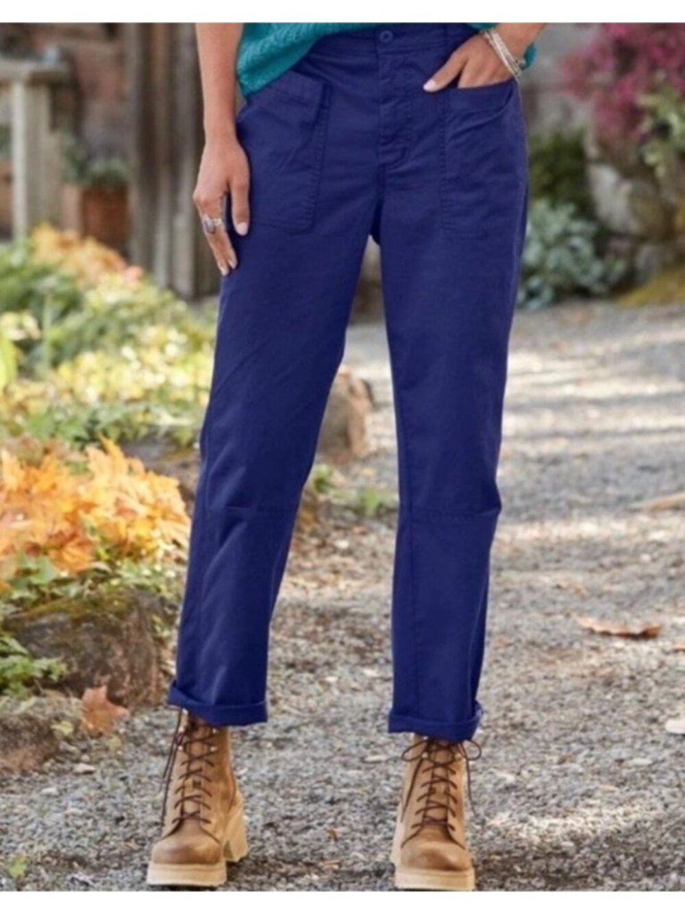 Sundance Agnes Barrel Midnight Blue Twill Cotton Patch Pocket Utility Pants 8